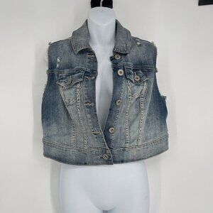 Torrid Denim Sleeveless Distressed Vest Jacket Size M/L Women's Light‎ Wash